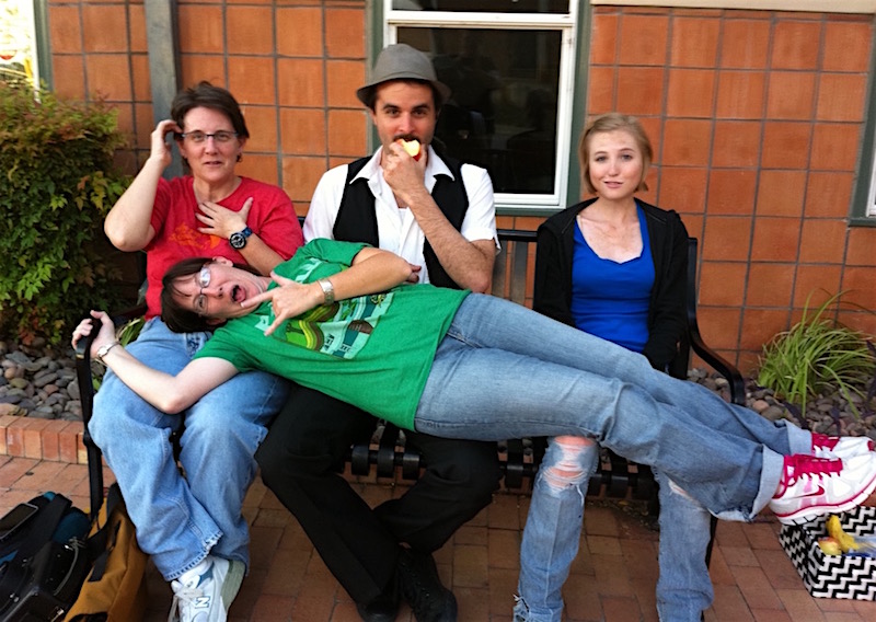 Marian gathers support from her Producer Elizabeth Yeager and actors Jason Newman and Mikaela Krantz during a break on "The Good Samaritan"